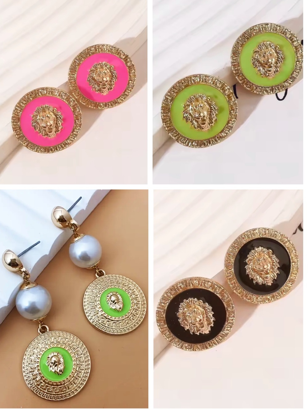 Embossed Lion Head Earrings NWT